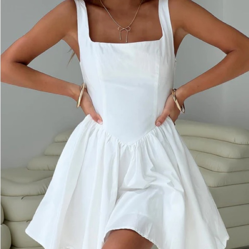 NWT Princess Polly Straplie White Square Neck Sleeveless Mini Dress